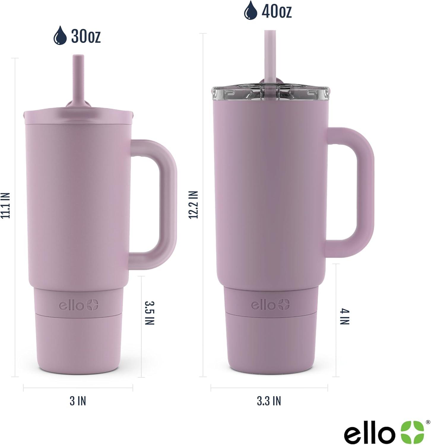 imageEllo Port 40oz Tumbler with Carry Loop amp Integrated Handle Vacuum Insulated Stainless Steel Reusable Water Bottle Travel Mug with Leak Proof Lid amp Straw Perfect for Iced Coffee amp Tea WhiteMauve
