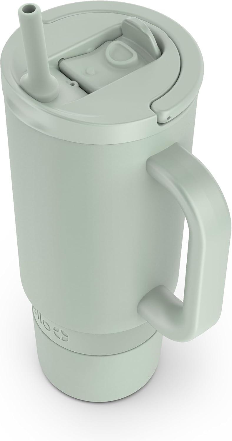 imageEllo Port 40oz Tumbler with Carry Loop amp Integrated Handle Vacuum Insulated Stainless Steel Reusable Water Bottle Travel Mug with Leak Proof Lid amp Straw Perfect for Iced Coffee amp Tea WhiteSage