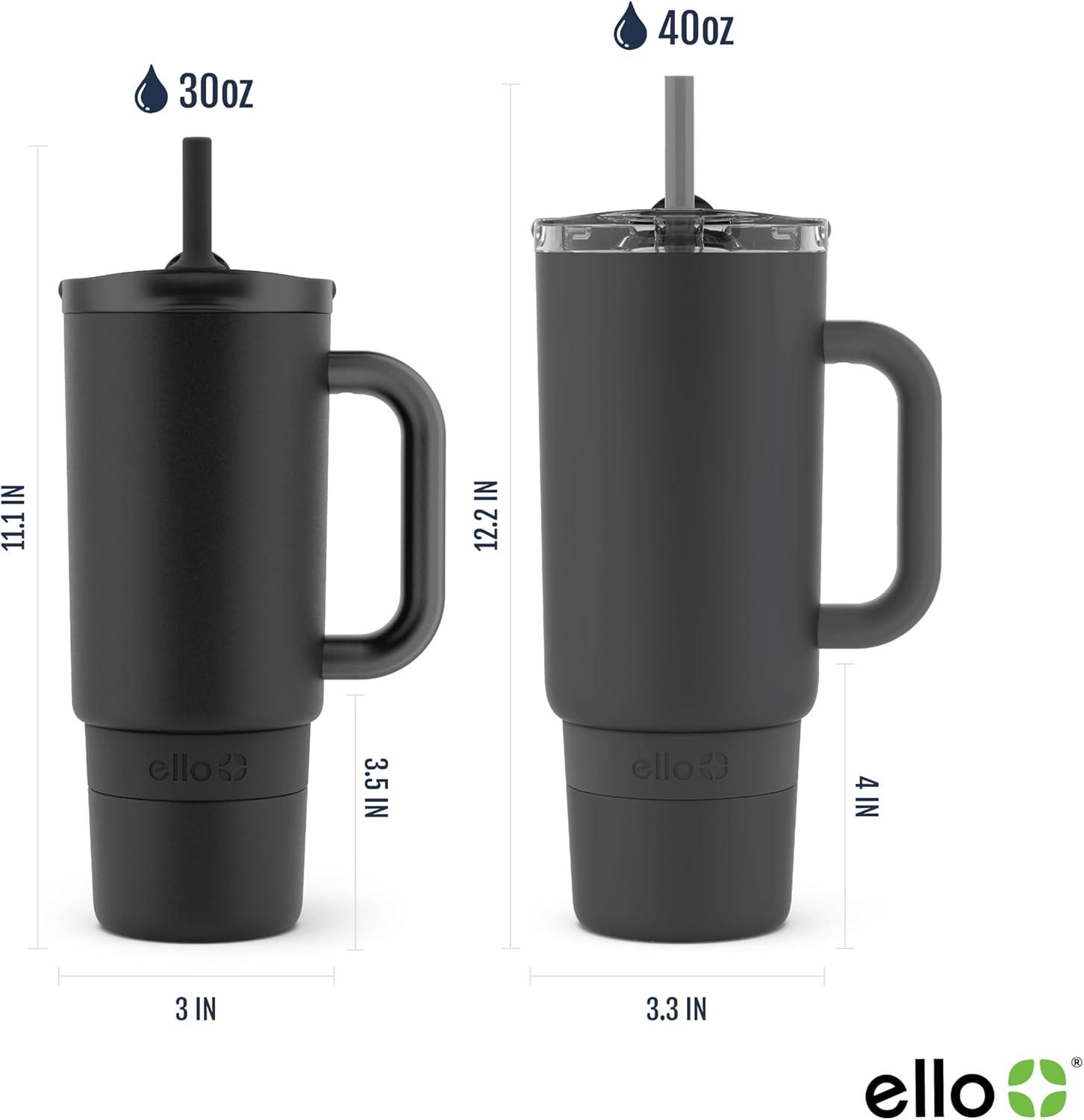 imageEllo Port 40oz Tumbler with Carry Loop amp Integrated Handle Vacuum Insulated Stainless Steel Reusable Water Bottle Travel Mug with Leak Proof Lid amp Straw Perfect for Iced Coffee amp Tea WhiteBlack
