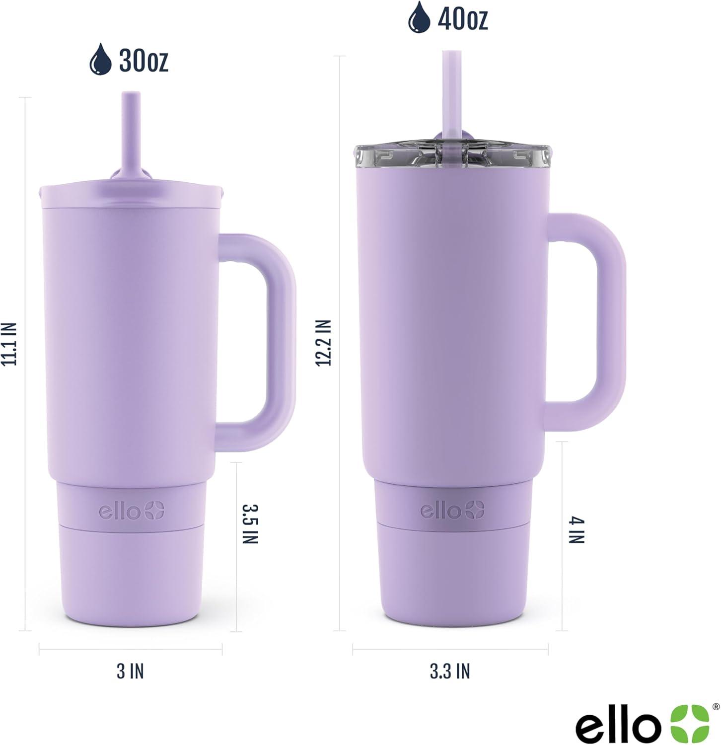 imageEllo Port 40oz Tumbler with Carry Loop amp Integrated Handle Vacuum Insulated Stainless Steel Reusable Water Bottle Travel Mug with Leak Proof Lid amp Straw Perfect for Iced Coffee amp Tea WhiteLilac