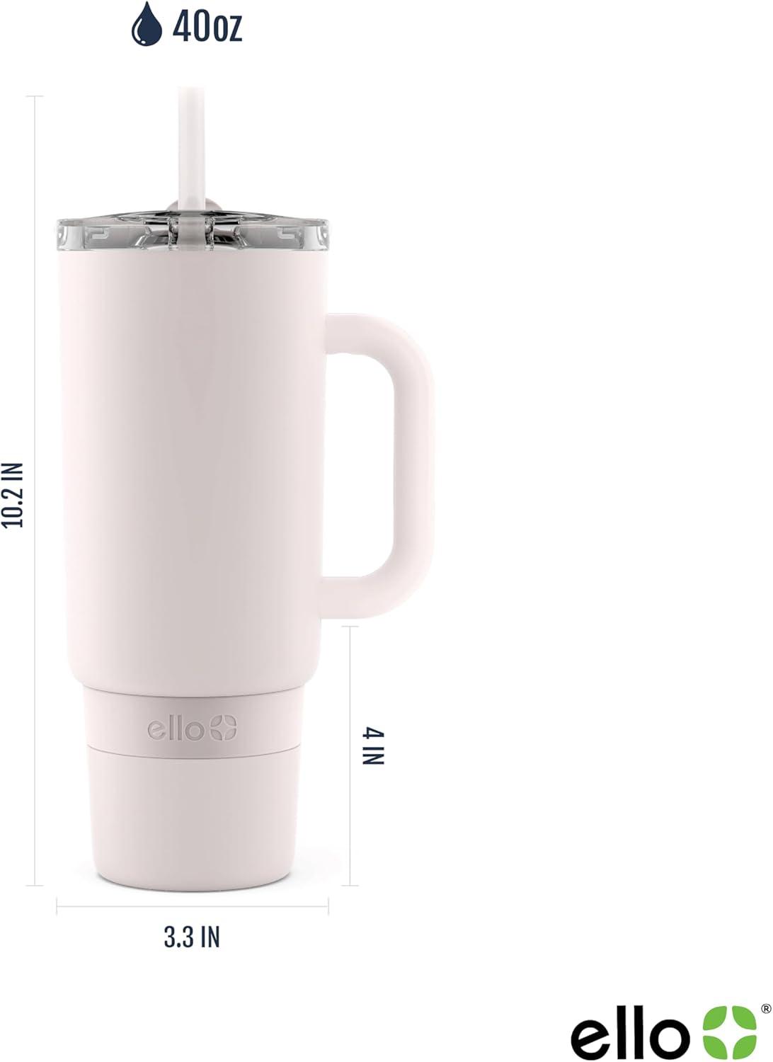 imageEllo Port 40oz Tumbler with Carry Loop amp Integrated Handle Vacuum Insulated Stainless Steel Reusable Water Bottle Travel Mug with Leak Proof Lid amp Straw Perfect for Iced Coffee amp Tea WhiteCream