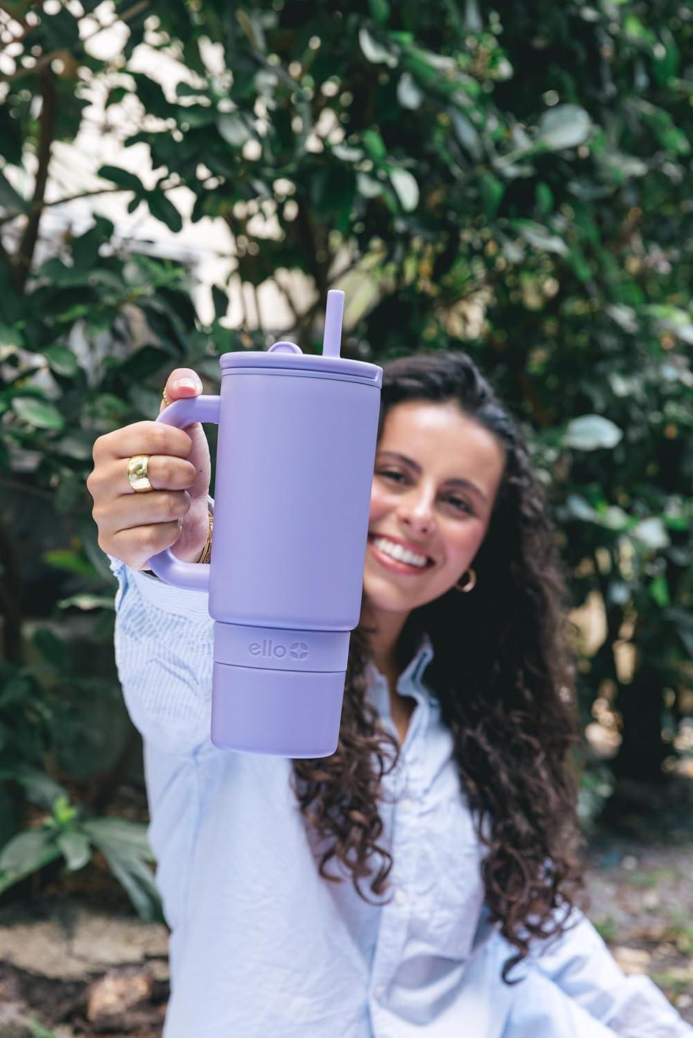 imageEllo Port 40oz Tumbler with Carry Loop amp Integrated Handle Vacuum Insulated Stainless Steel Reusable Water Bottle Travel Mug with Leak Proof Lid amp Straw Perfect for Iced Coffee amp Tea WhiteLilac