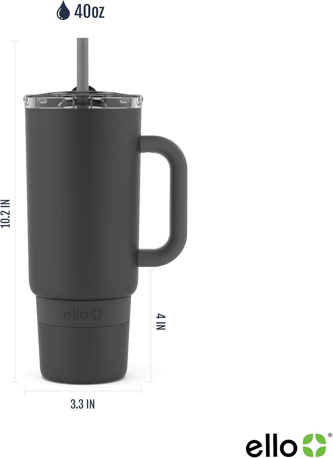 imageEllo Port 40oz Tumbler with Carry Loop amp Integrated Handle Vacuum Insulated Stainless Steel Reusable Water Bottle Travel Mug with Leak Proof Lid amp Straw Perfect for Iced Coffee amp Tea WhiteBlack