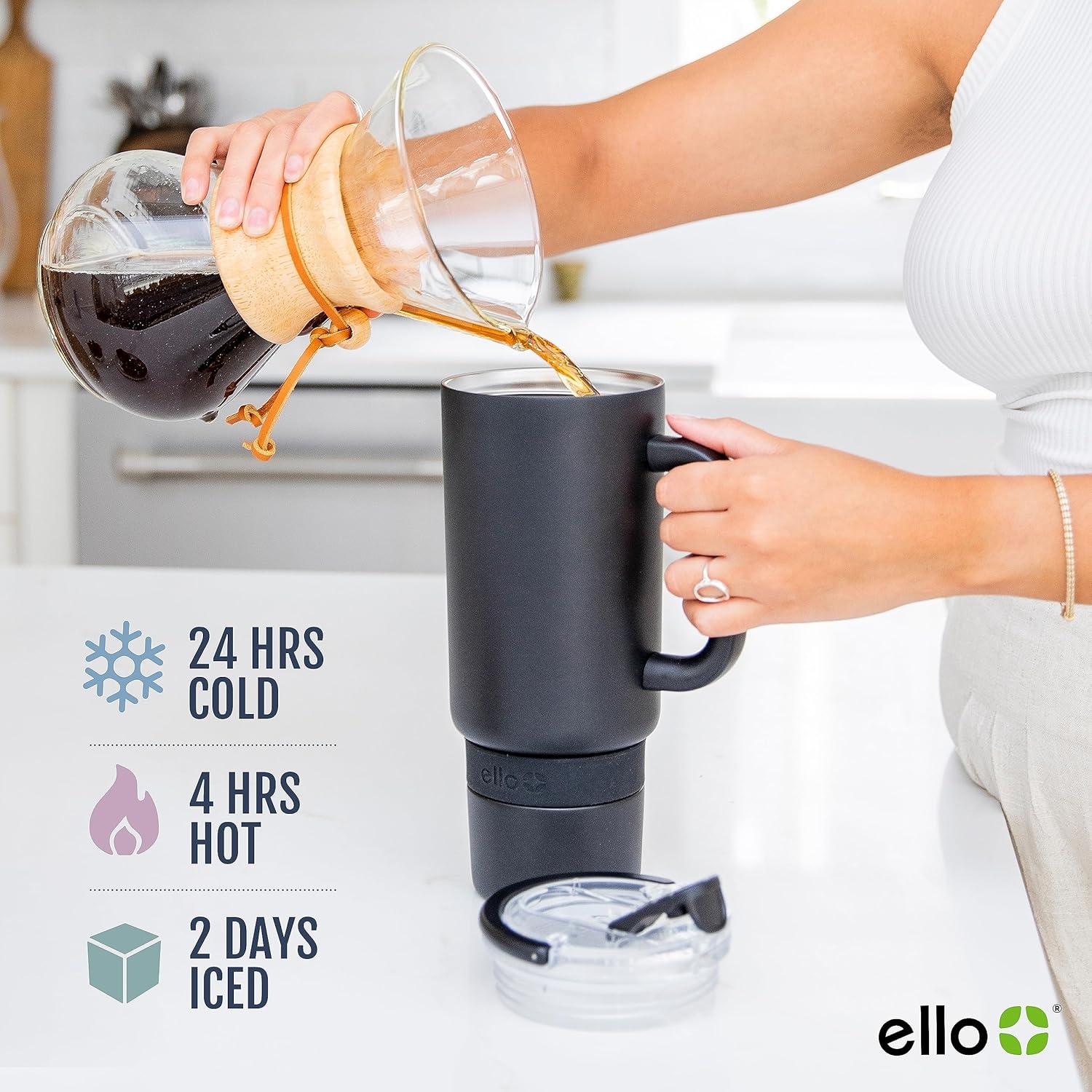 imageEllo Port 40oz Tumbler with Carry Loop amp Integrated Handle Vacuum Insulated Stainless Steel Reusable Water Bottle Travel Mug with Leak Proof Lid amp Straw Perfect for Iced Coffee amp Tea WhiteLilac