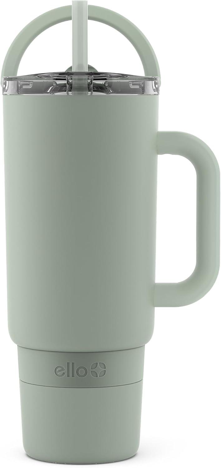 imageEllo Port 40oz Tumbler with Carry Loop amp Integrated Handle Vacuum Insulated Stainless Steel Reusable Water Bottle Travel Mug with Leak Proof Lid amp Straw Perfect for Iced Coffee amp Tea WhiteSage