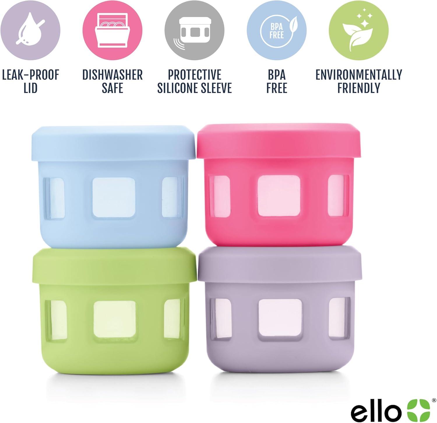 imageEllo Reusable Condiment Containers 4oz each with Screwon Leak Proof Lid Perfect for Salad Dressing Sauce Dips Lunchbox Picnic Travel Bento Box BPAFree Dishwasher SafeNeon Dreams