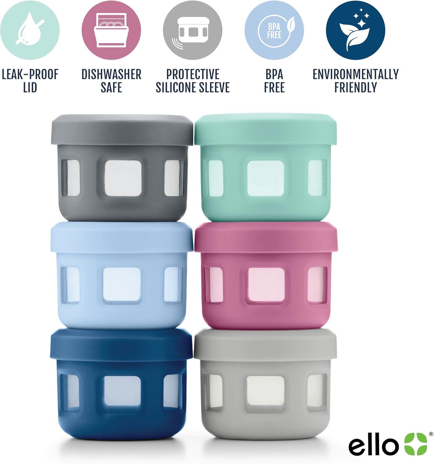 imageEllo Reusable Condiment Containers 4oz each with Screwon Leak Proof Lid Perfect for Salad Dressing Sauce Dips Lunchbox Picnic Travel Bento Box BPAFree Dishwasher SafeSugar Rush