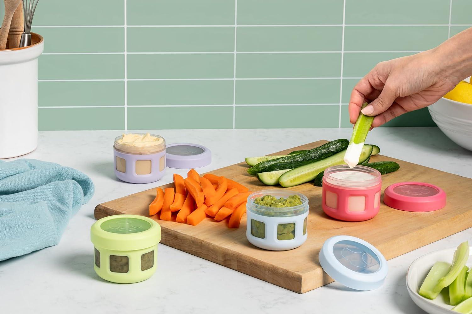 imageEllo Reusable Condiment Containers 4oz each with Screwon Leak Proof Lid Perfect for Salad Dressing Sauce Dips Lunchbox Picnic Travel Bento Box BPAFree Dishwasher SafeNeon Dreams