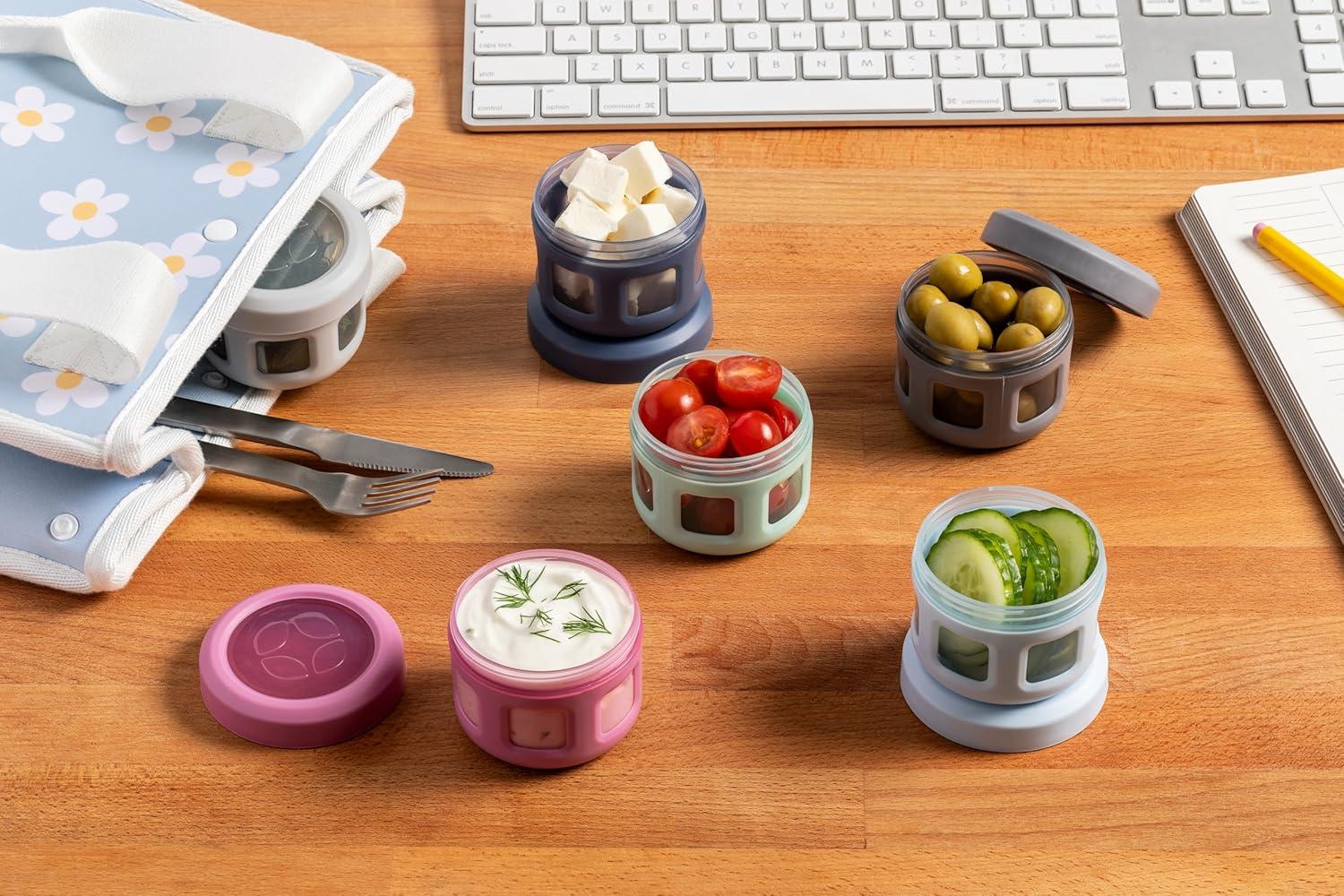 imageEllo Reusable Condiment Containers 4oz each with Screwon Leak Proof Lid Perfect for Salad Dressing Sauce Dips Lunchbox Picnic Travel Bento Box BPAFree Dishwasher SafeSugar Rush