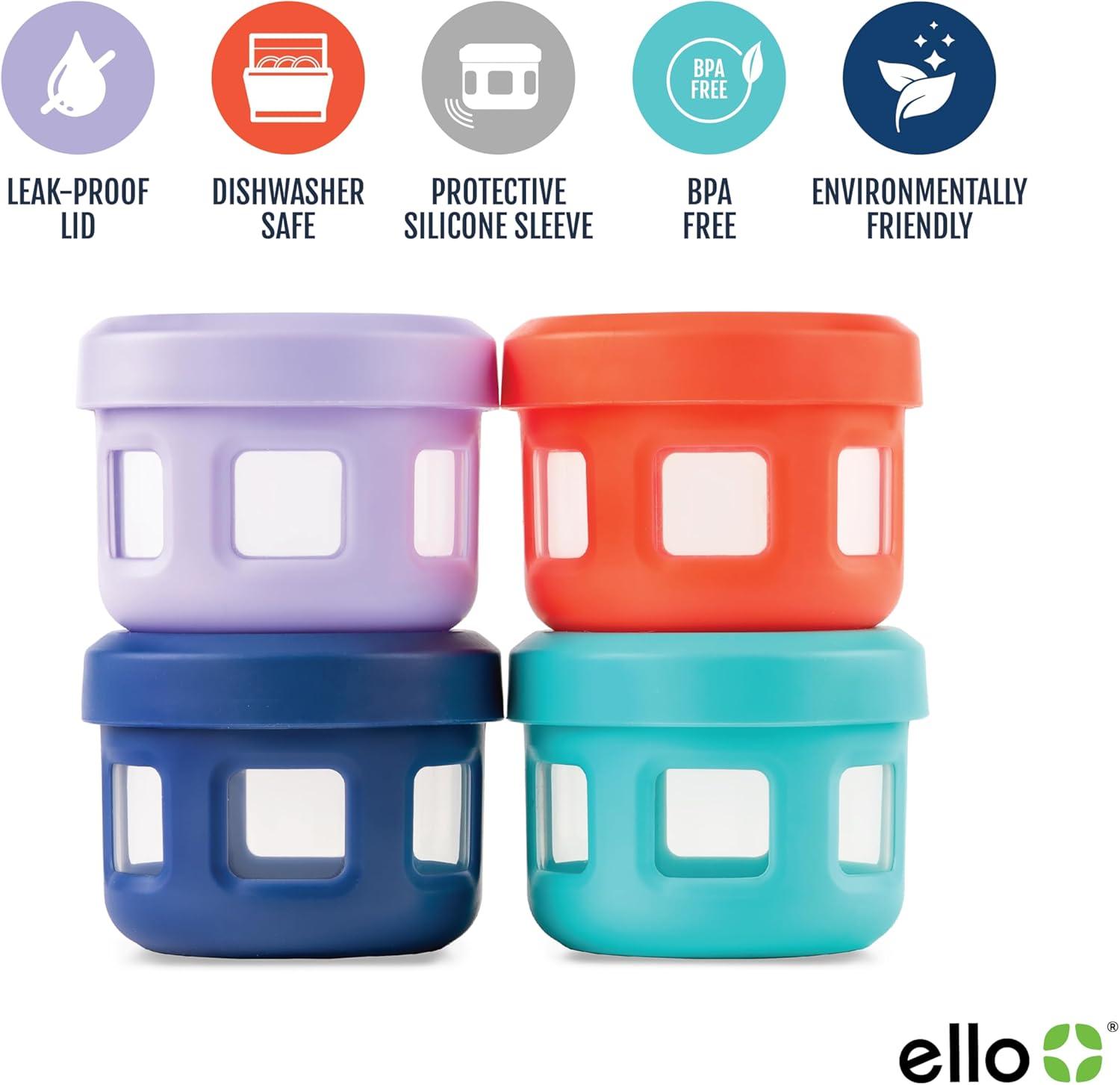 imageEllo Reusable Condiment Containers 4oz each with Screwon Leak Proof Lid Perfect for Salad Dressing Sauce Dips Lunchbox Picnic Travel Bento Box BPAFree Dishwasher SafeFruit Cobbler