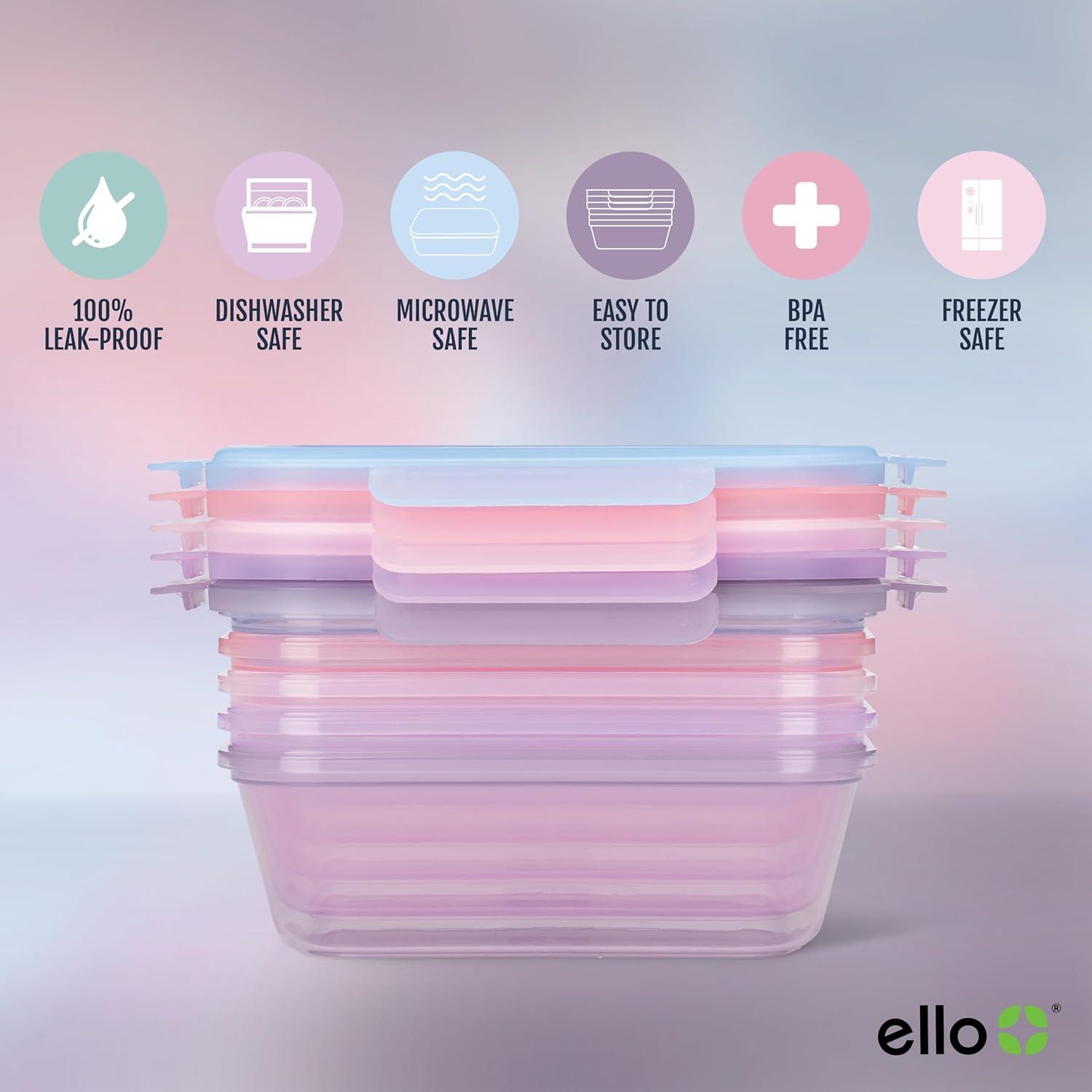imageEllo Snap amp Nest 10Piece 45 Cup Plastic Meal Prep Set Reusable Food Containers for Healthy Eating Freezer Dishwasher Safe Cactus BloomsBerry Fields