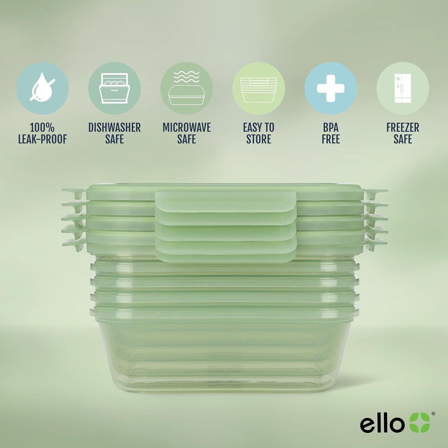 imageEllo Snap amp Nest 10Piece 45 Cup Plastic Meal Prep Set Reusable Food Containers for Healthy Eating Freezer Dishwasher Safe Cactus BloomsSage