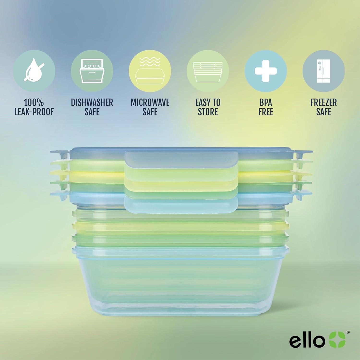 imageEllo Snap amp Nest 10Piece 45 Cup Plastic Meal Prep Set Reusable Food Containers for Healthy Eating Freezer Dishwasher Safe Cactus BloomsSeafoam