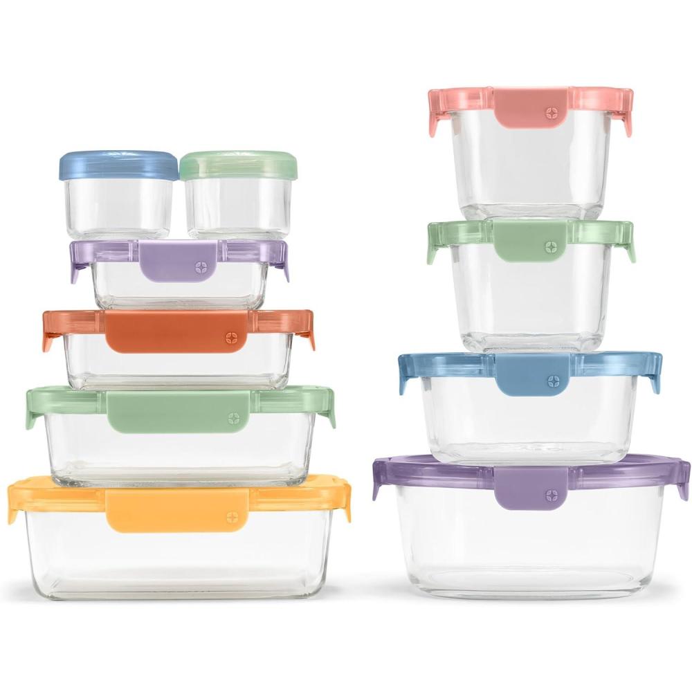 imageEllo Color Lock 20PC Mixed Glass Food Storage Sets LeakProof Glass Food Storage Containers with Airtight BPAFree Plastic Lids Dishwasher Microwave and Freezer Safe Desert Festival