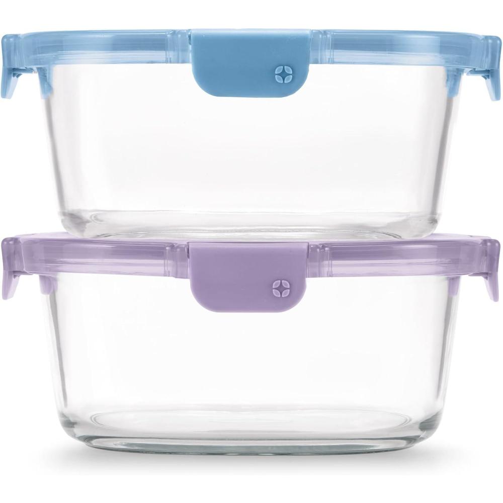 imageEllo Color Lock 3Pack 4oz Reusable Glass Condiment Containers with Screwon LeakProof Lid Perfect for Salad Dressing Sauce Dips Lunchbox Picnic BPAFree Purple RainDesert Festival