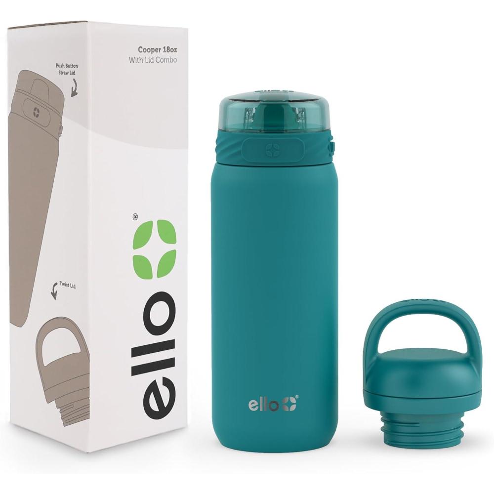 imageEllo Cooper 22oz Stainless Steel Water Bottle with Straw and Carry Handle Double Walled and Vacuum Insulated Metal Leak Proof Locking Lid with Soft Silicone Spout Reusable BPA Free AntiguaAntigua