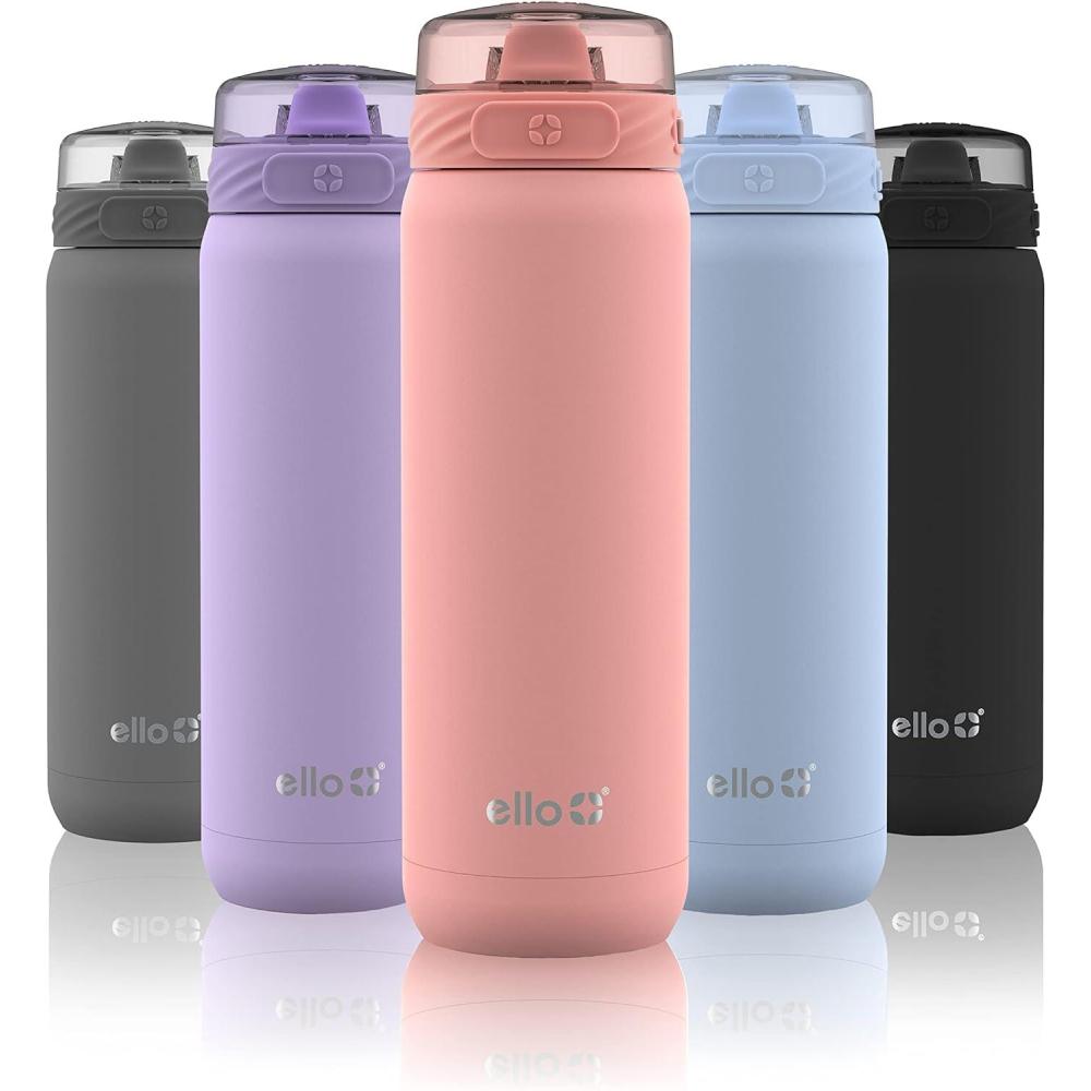 imageEllo Cooper 22oz Stainless Steel Water Bottle with Straw and Carry Handle Double Walled and Vacuum Insulated Metal Leak Proof Locking Lid with Soft Silicone Spout Reusable BPA Free AntiguaCoral