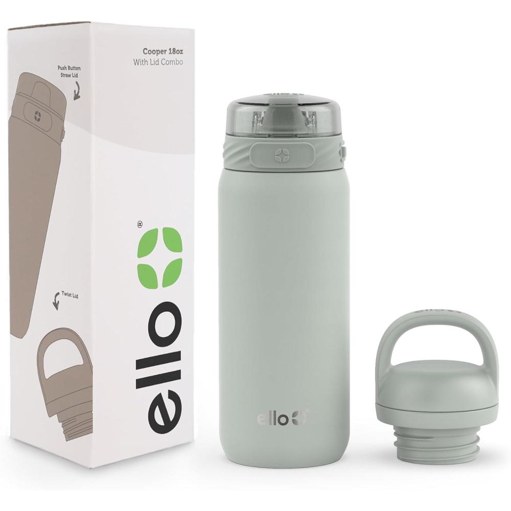 imageEllo Cooper 32oz Stainless Steel Water Bottle with Straw and Carry Handle Double Walled and Vacuum Insulated Metal Leak Proof Locking Lid with Soft Silicone Spout Reusbale BPA Free Halogen BlueSage