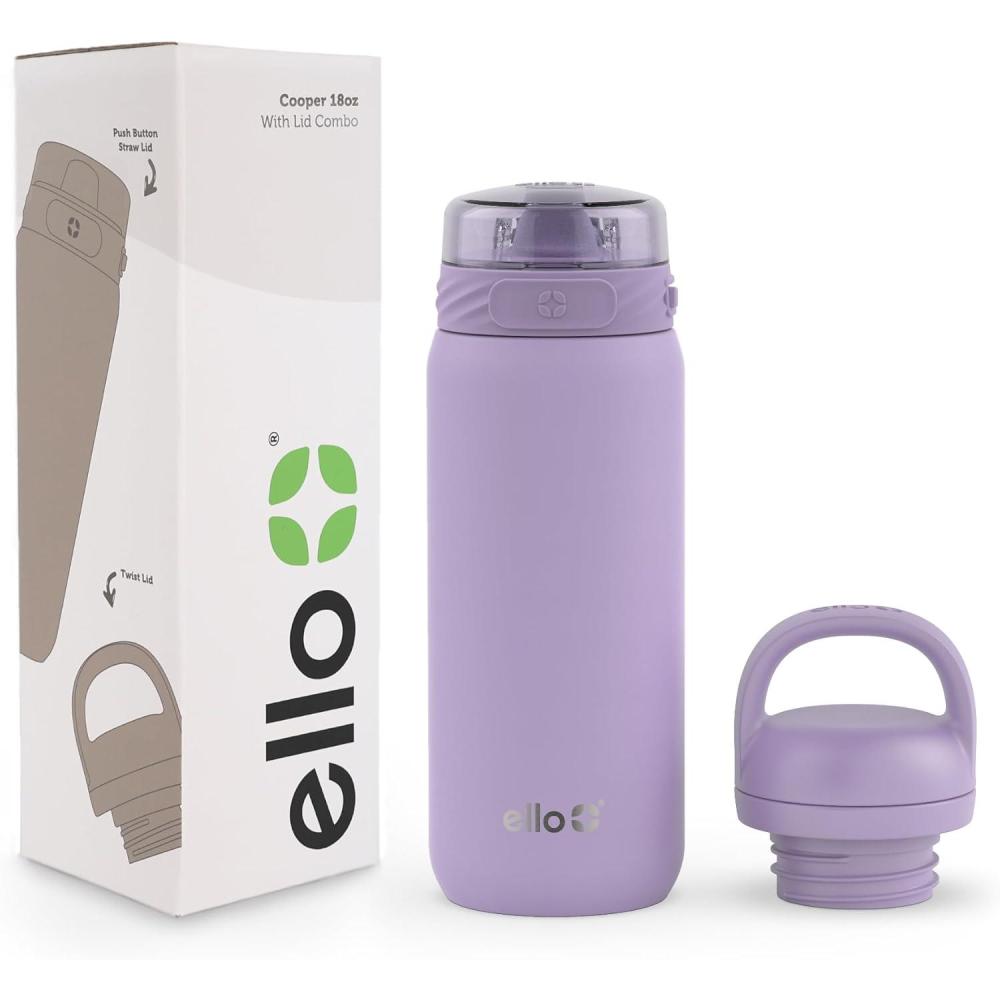 imageEllo Cooper 32oz Stainless Steel Water Bottle with Straw and Carry Handle Double Walled and Vacuum Insulated Metal Leak Proof Locking Lid with Soft Silicone Spout Reusbale BPA Free Halogen BlueLilac