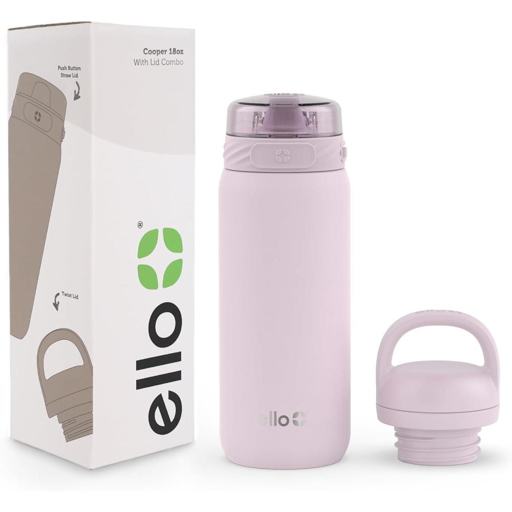 imageEllo Cooper 32oz Stainless Steel Water Bottle with Straw and Carry Handle Double Walled and Vacuum Insulated Metal Leak Proof Locking Lid with Soft Silicone Spout Reusbale BPA Free Halogen BlueCashmere Pink