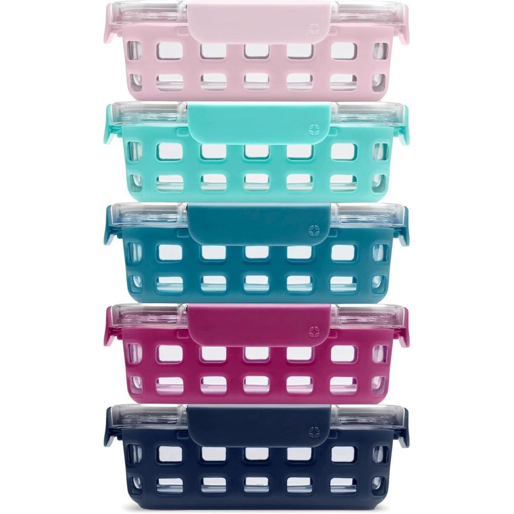 imageEllo Duraglass 34 Cup Meal Prep Sets 10Pc 5 Pack Set Glass Food Storage Container with Silicone Sleeve and Airtight BPAFree Plastic Lids Dishwasher Microwave and Freezer Safe MeadowEvening Orchard