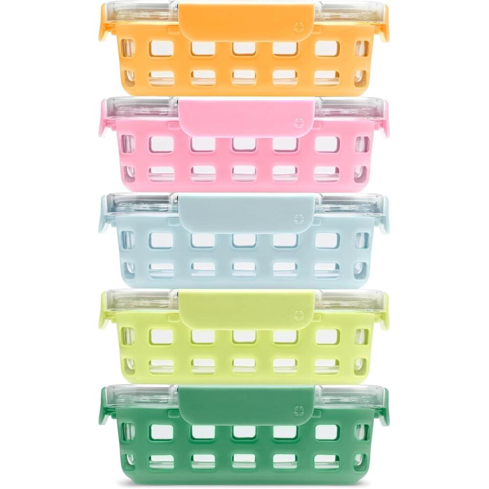 imageEllo Duraglass 34 Cup Meal Prep Sets 10Pc 5 Pack Set Glass Food Storage Container with Silicone Sleeve and Airtight BPAFree Plastic Lids Dishwasher Microwave and Freezer Safe MeadowMeadow