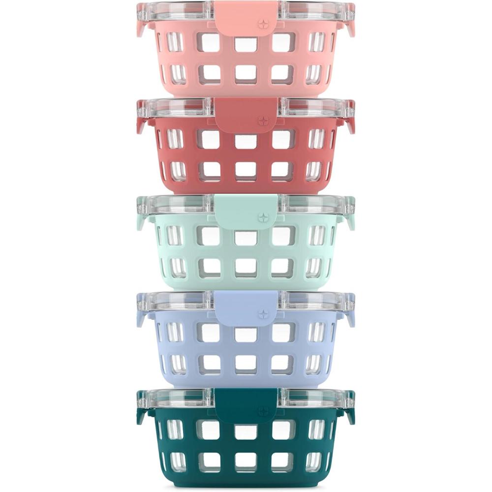 imageEllo Duraglass 34 Cup Meal Prep Sets 10Pc 5 Pack Set Glass Food Storage Container with Silicone Sleeve and Airtight BPAFree Plastic Lids Dishwasher Microwave and Freezer Safe MeadowMelon Rounds