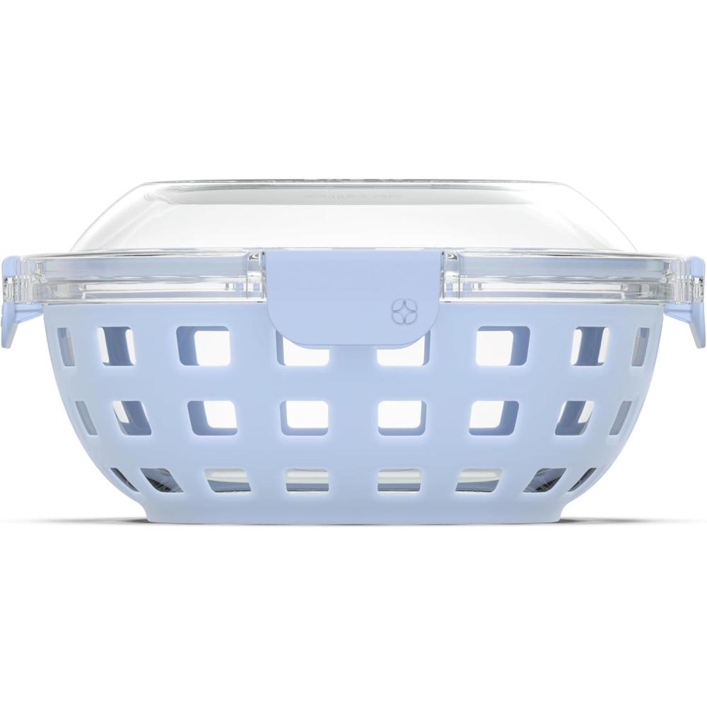 imageEllo Duraglass Meal Prep Lunch Bowl Container 5 cup Glass Food Storage Container with Silicone Sleeve and Airtight BPAFree Plastic Lid Dishwasher Microwave and Freezer SafeHalogen Blue