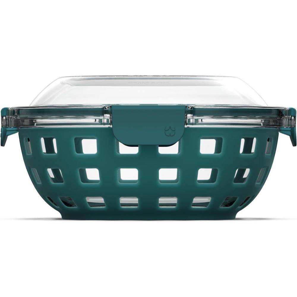 imageEllo Duraglass Meal Prep Lunch Bowl Container 5 cup Glass Food Storage Container with Silicone Sleeve and Airtight BPAFree Plastic Lid Dishwasher Microwave and Freezer SafeWatercress