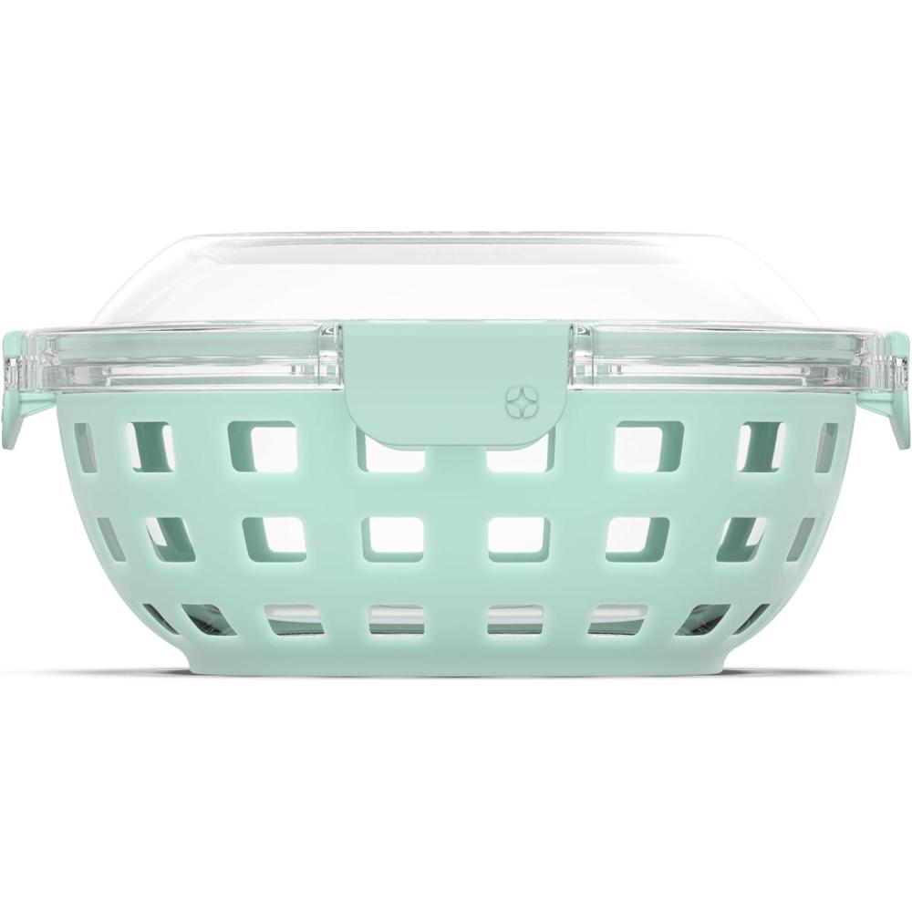 imageEllo Duraglass Meal Prep Lunch Bowl Container 5 cup Glass Food Storage Container with Silicone Sleeve and Airtight BPAFree Plastic Lid Dishwasher Microwave and Freezer SafeYucca