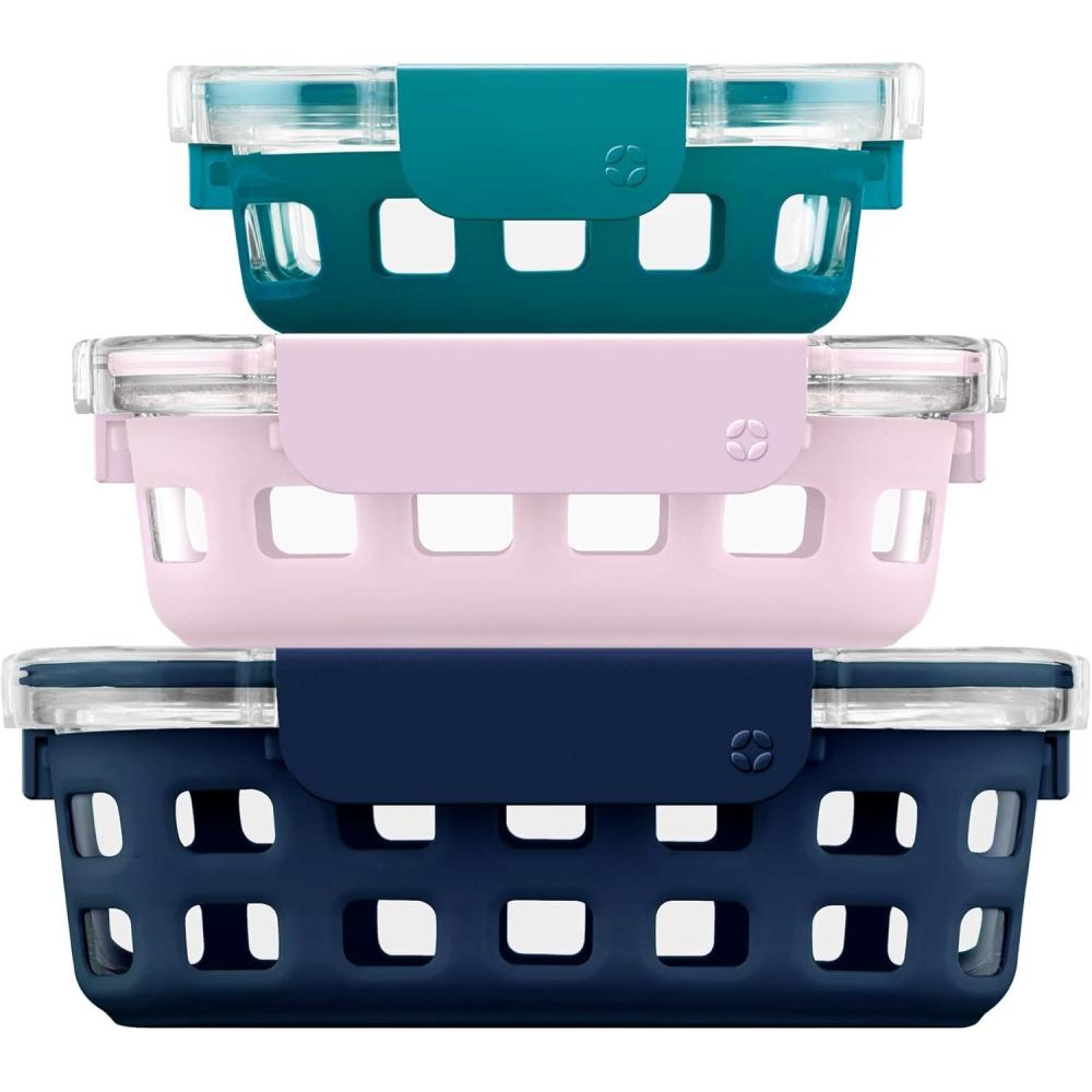 imageEllo Duraglass Mixed Meal Prep Sets LeakProof Glass Food Storage Containers with Silicone Sleeves and Airtight BPAFree Lids Dishwasher Microwave and Freezer SafeSpring