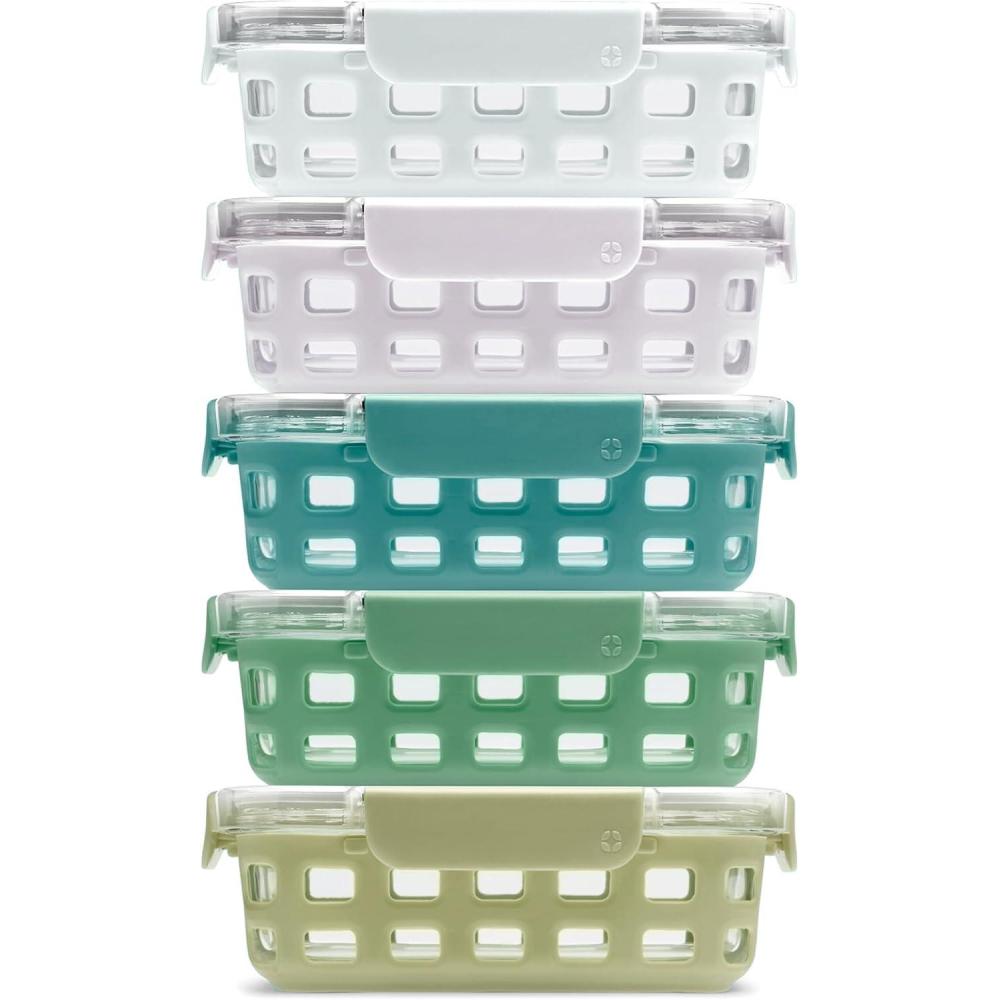 imageEllo Duraglass Refresh 34 Cup Divided Meal Prep Set 10Pc 5 Pack 2 Compartment Glass Food Storage Container with Silicone Boot and Airtight BPAFree Plastic Lids Dishwasher amp Microwave Safe GladeOlive Tree