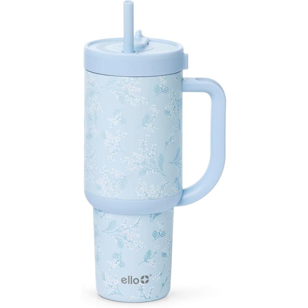 imageEllo Oasis 24oz Tumbler with Handle amp Retracting Straw Reusable Insulated Stainless Steel Cup 100 Leakproof Gifts for Teens Women Men Keeps cold for 24 Hours Cup Holder Friendly Orange DaisiesSweet Alyssum