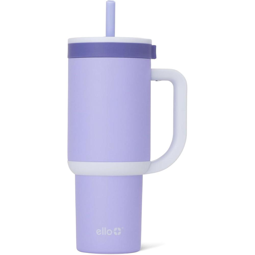 imageEllo Oasis 24oz Tumbler with Handle amp Retracting Straw Reusable Insulated Stainless Steel Cup 100 Leakproof Gifts for Teens Women Men Keeps cold for 24 Hours Cup Holder Friendly Orange DaisiesTwilight Blush