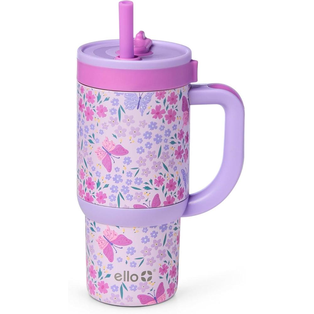 imageEllo Oasis 24oz Tumbler with Handle amp Retracting Straw Reusable Insulated Stainless Steel Cup 100 Leakproof Gifts for Teens Women Men Keeps cold for 24 Hours Cup Holder Friendly Orange DaisiesWinging It