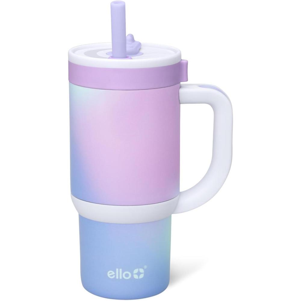 imageEllo Oasis 24oz Tumbler with Handle amp Retracting Straw Reusable Insulated Stainless Steel Cup 100 Leakproof Gifts for Teens Women Men Keeps cold for 24 Hours Cup Holder Friendly Orange DaisiesPurple Swirl