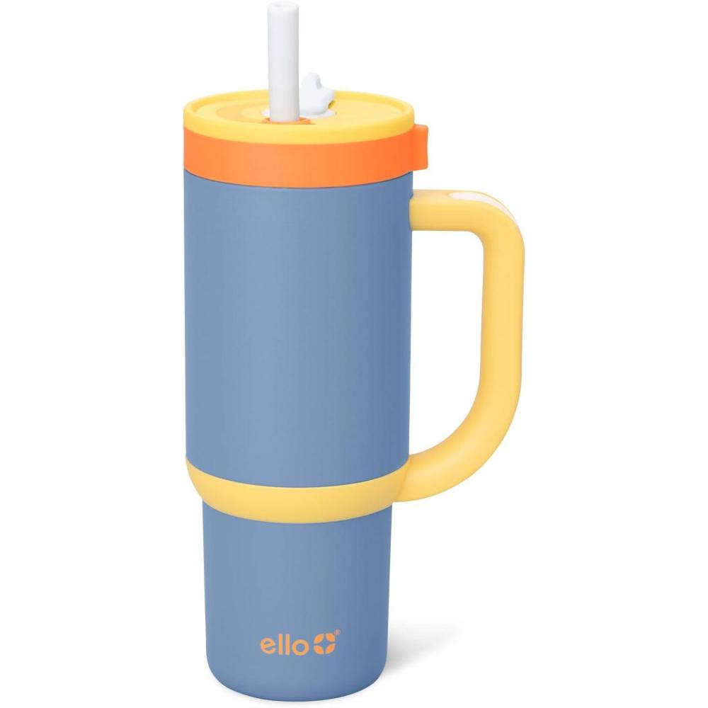 imageEllo Oasis 24oz Tumbler with Handle amp Retracting Straw Reusable Insulated Stainless Steel Cup 100 Leakproof Gifts for Teens Women Men Keeps cold for 24 Hours Cup Holder Friendly Orange DaisiesLighthouse