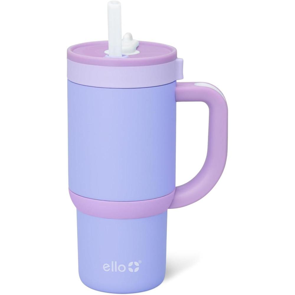 imageEllo Oasis 24oz Tumbler with Handle amp Retracting Straw Reusable Insulated Stainless Steel Cup 100 Leakproof Gifts for Teens Women Men Keeps cold for 24 Hours Cup Holder Friendly Orange DaisiesLavender Fields
