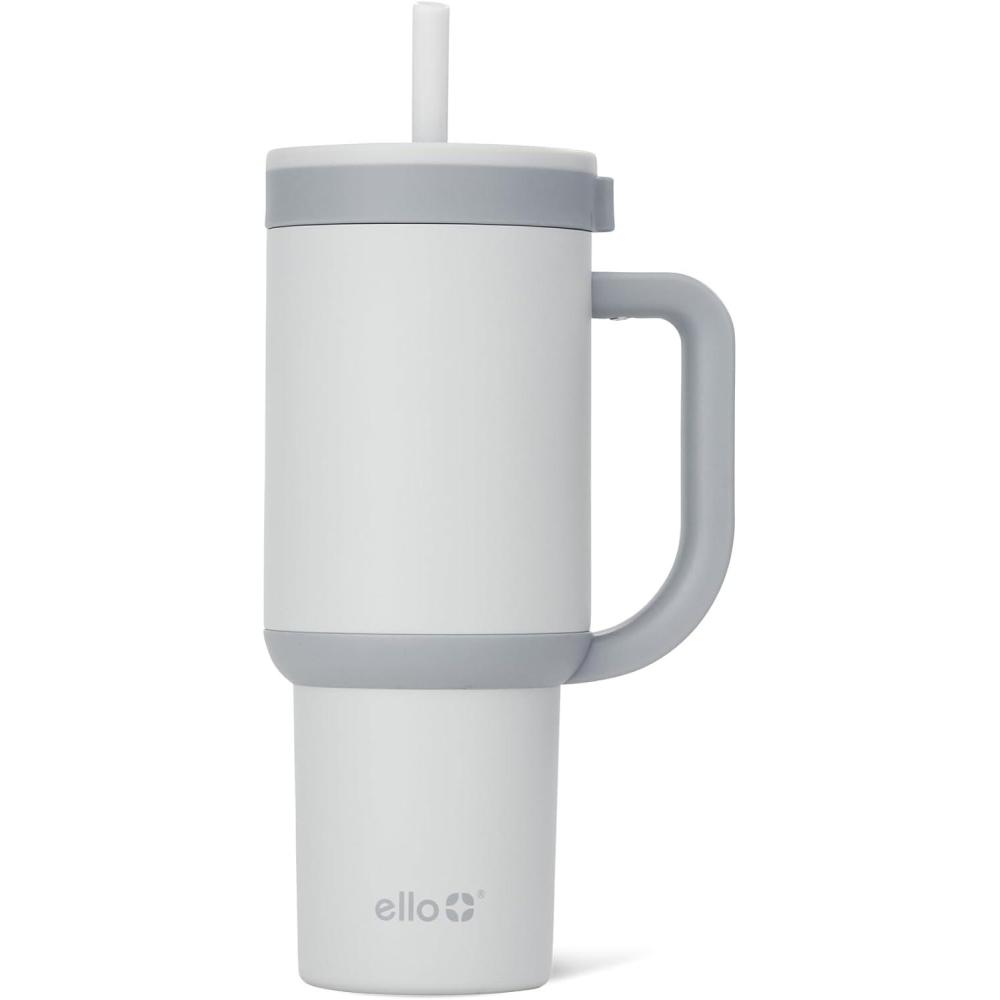 imageEllo Oasis 24oz Tumbler with Handle amp Retracting Straw Reusable Insulated Stainless Steel Cup 100 Leakproof Gifts for Teens Women Men Keeps cold for 24 Hours Cup Holder Friendly Orange DaisiesGrayscale