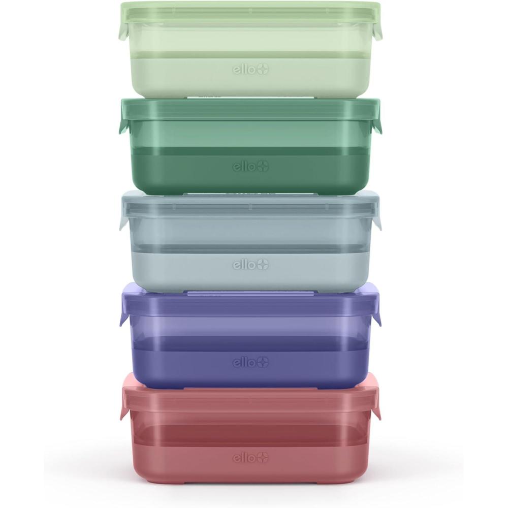 imageEllo Plastic 37 Cup Meal Prep Set 10 Pc 5 Pack Set BPA Free Plastic Food Storage Container with Silicone Boot and Airtight Lids Dishwasher Microwave and Freezer Safe Melon37 Cup Meal Prep Everest