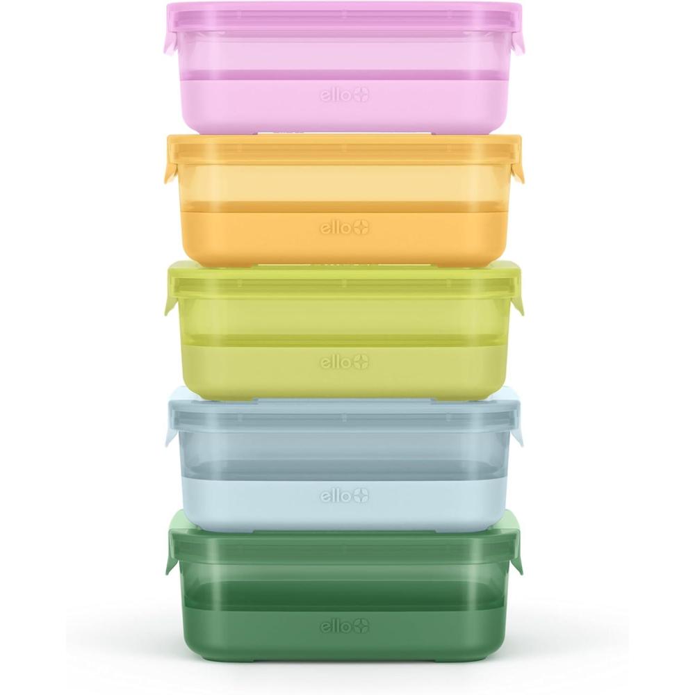 imageEllo Plastic 37 Cup Meal Prep Set 10 Pc 5 Pack Set BPA Free Plastic Food Storage Container with Silicone Boot and Airtight Lids Dishwasher Microwave and Freezer Safe Melon37 Cup Meal Prep Meadow