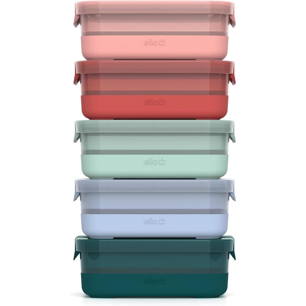 imageEllo Plastic 37 Cup Meal Prep Set 10 Pc 5 Pack Set  BPA Free Plastic Food Storage Container with Silicone Boot and Airtight Lids Dishwasher Microwave and Freezer Safe Melon37 Cup Meal Prep Melon