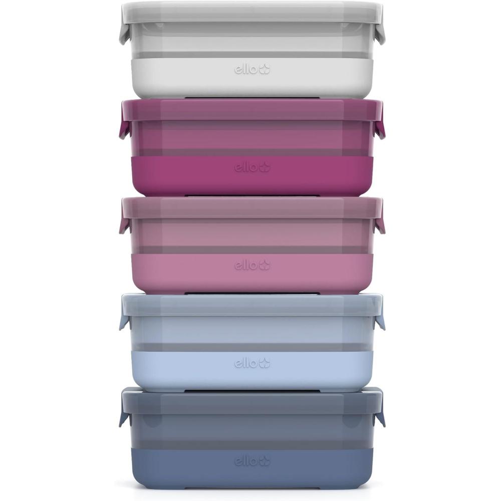 imageEllo Plastic 37 Cup Meal Prep Set 10 Pc 5 Pack Set  BPA Free Plastic Food Storage Container with Silicone Boot and Airtight Lids Dishwasher Microwave and Freezer Safe Melon37 Cup Meal Prep Elderberry