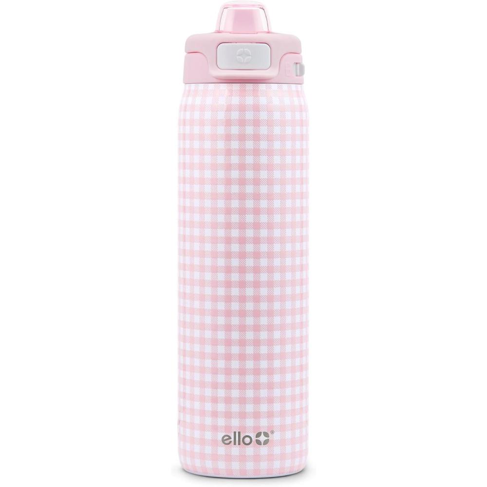 imageEllo Pop amp Fill Stainless Steel Water Bottle with Quick Fill Technology Double Walled Vacuum Insulated Metal Leak Proof Locking Lid Sip amp Chug BPA Free Holiday Gift for Him Her 22oz 32oz 40ozPink Gingham