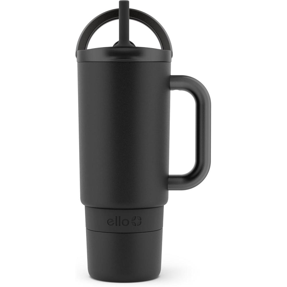 imageEllo Port 40oz Tumbler with Carry Loop amp Integrated Handle Vacuum Insulated Stainless Steel Reusable Water Bottle Travel Mug with Leak Proof Lid amp Straw Perfect for Iced Coffee amp Tea WhiteBlack