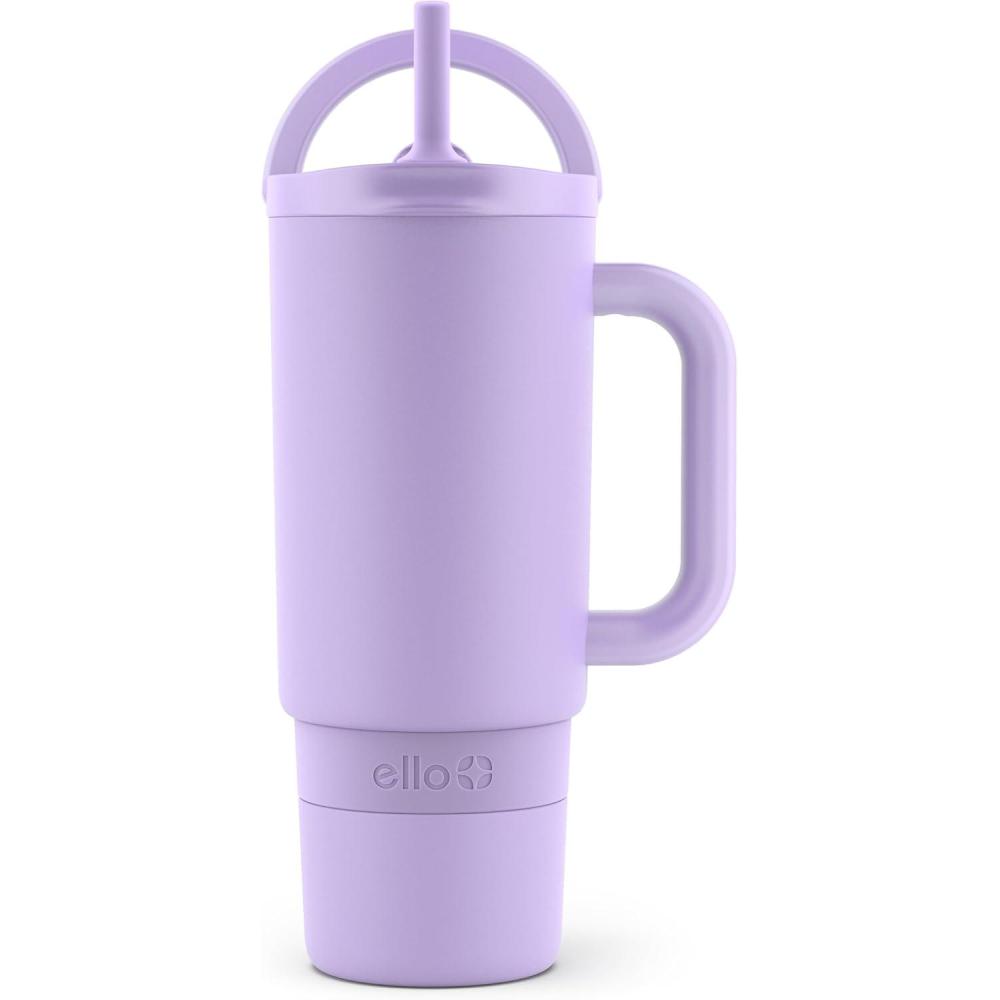 imageEllo Port 40oz Tumbler with Carry Loop amp Integrated Handle Vacuum Insulated Stainless Steel Reusable Water Bottle Travel Mug with Leak Proof Lid amp Straw Perfect for Iced Coffee amp Tea WhiteLilac