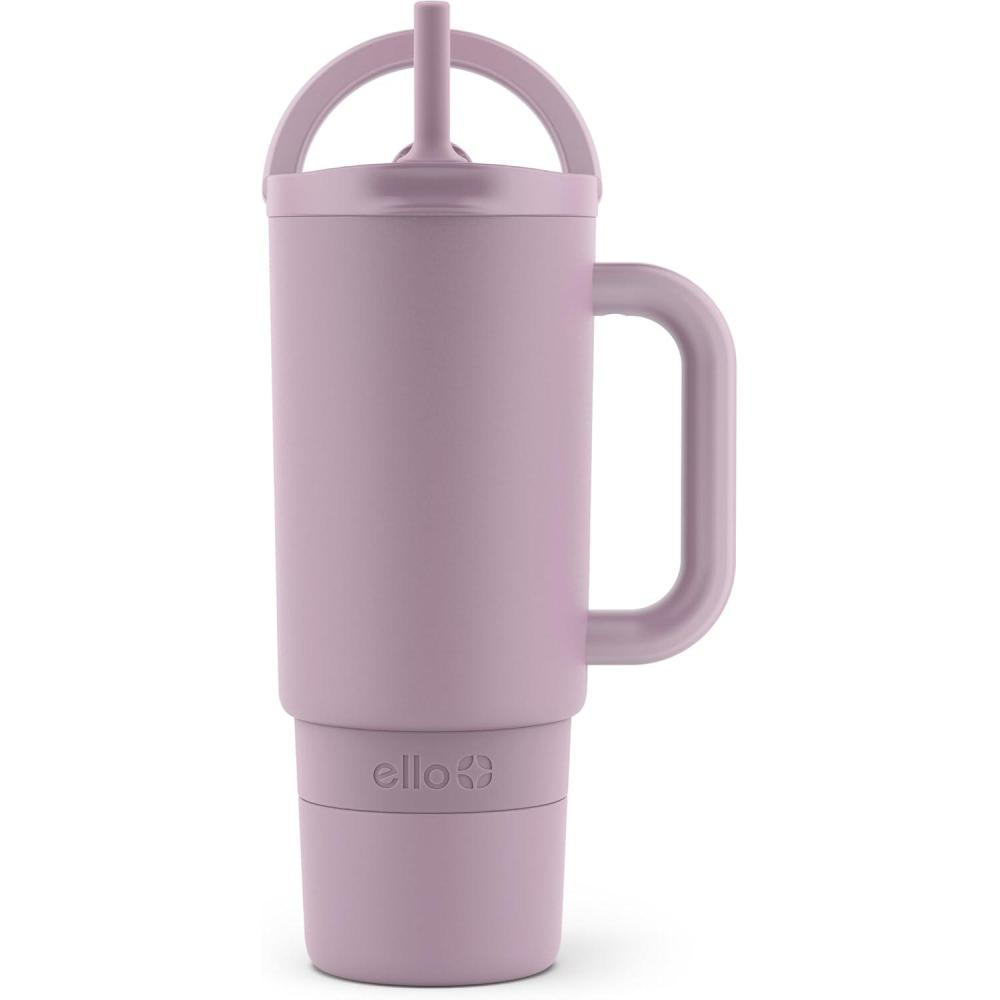 imageEllo Port 40oz Tumbler with Carry Loop amp Integrated Handle Vacuum Insulated Stainless Steel Reusable Water Bottle Travel Mug with Leak Proof Lid amp Straw Perfect for Iced Coffee amp Tea WhiteMauve