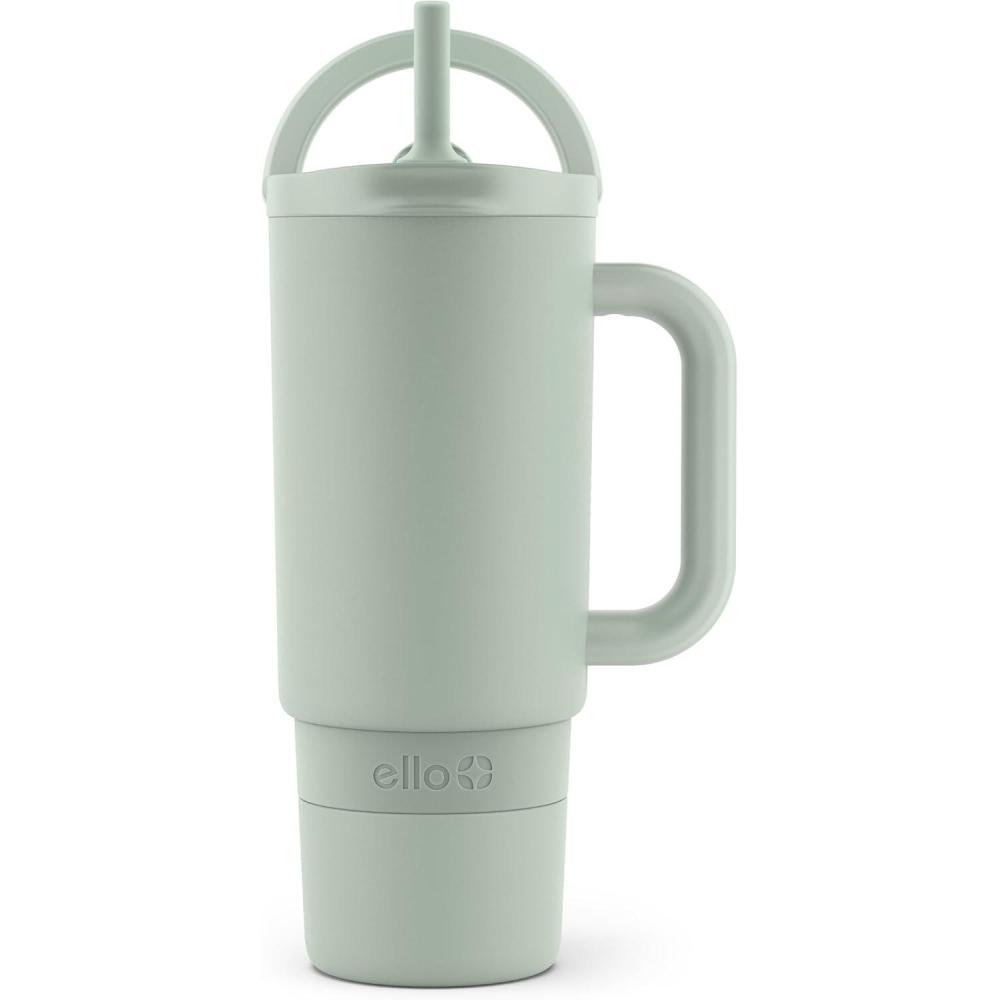 imageEllo Port 40oz Tumbler with Carry Loop amp Integrated Handle Vacuum Insulated Stainless Steel Reusable Water Bottle Travel Mug with Leak Proof Lid amp Straw Perfect for Iced Coffee amp Tea WhiteSage