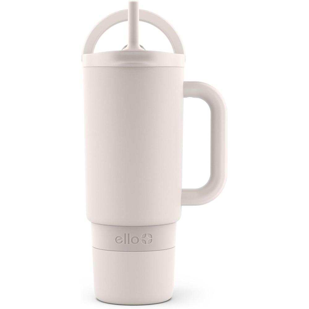 imageEllo Port 40oz Tumbler with Carry Loop amp Integrated Handle Vacuum Insulated Stainless Steel Reusable Water Bottle Travel Mug with Leak Proof Lid amp Straw Perfect for Iced Coffee amp Tea WhiteCream