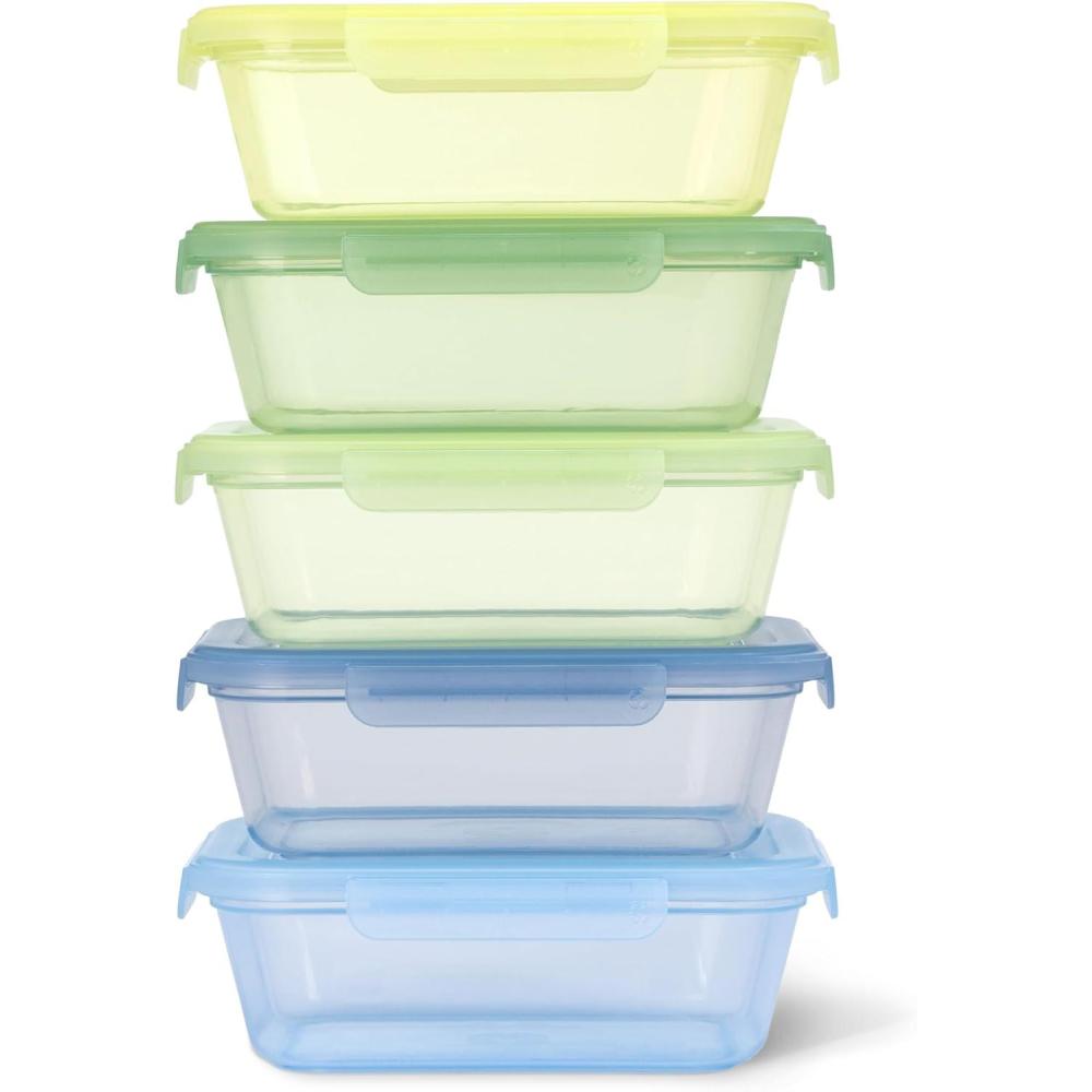 imageEllo Snap amp Nest 10Piece 45 Cup Plastic Meal Prep Set Reusable Food Containers for Healthy Eating Freezer Dishwasher Safe Cactus BloomsSeafoam